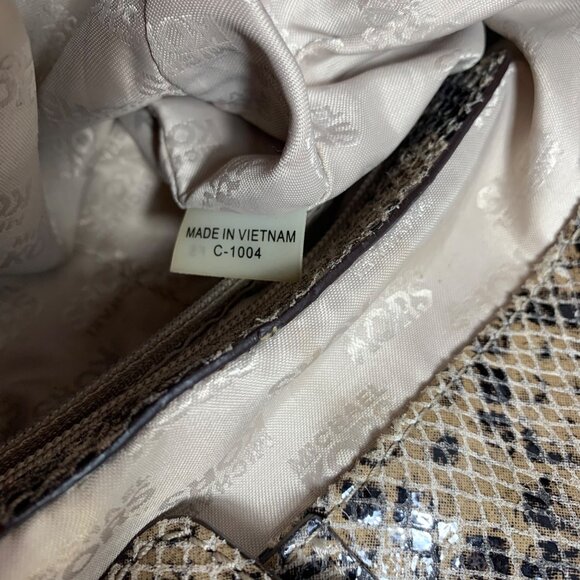 MICHAEL KORS Fulton Python Embossed Leather Large Shoulder Bag - Gray/Tan/Black - Picture 10 of 14